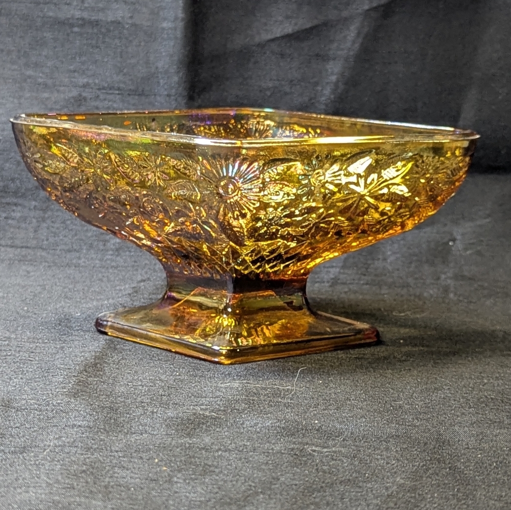 3 for $30 Vintage small harvest gold carnival glass flower diamond dish